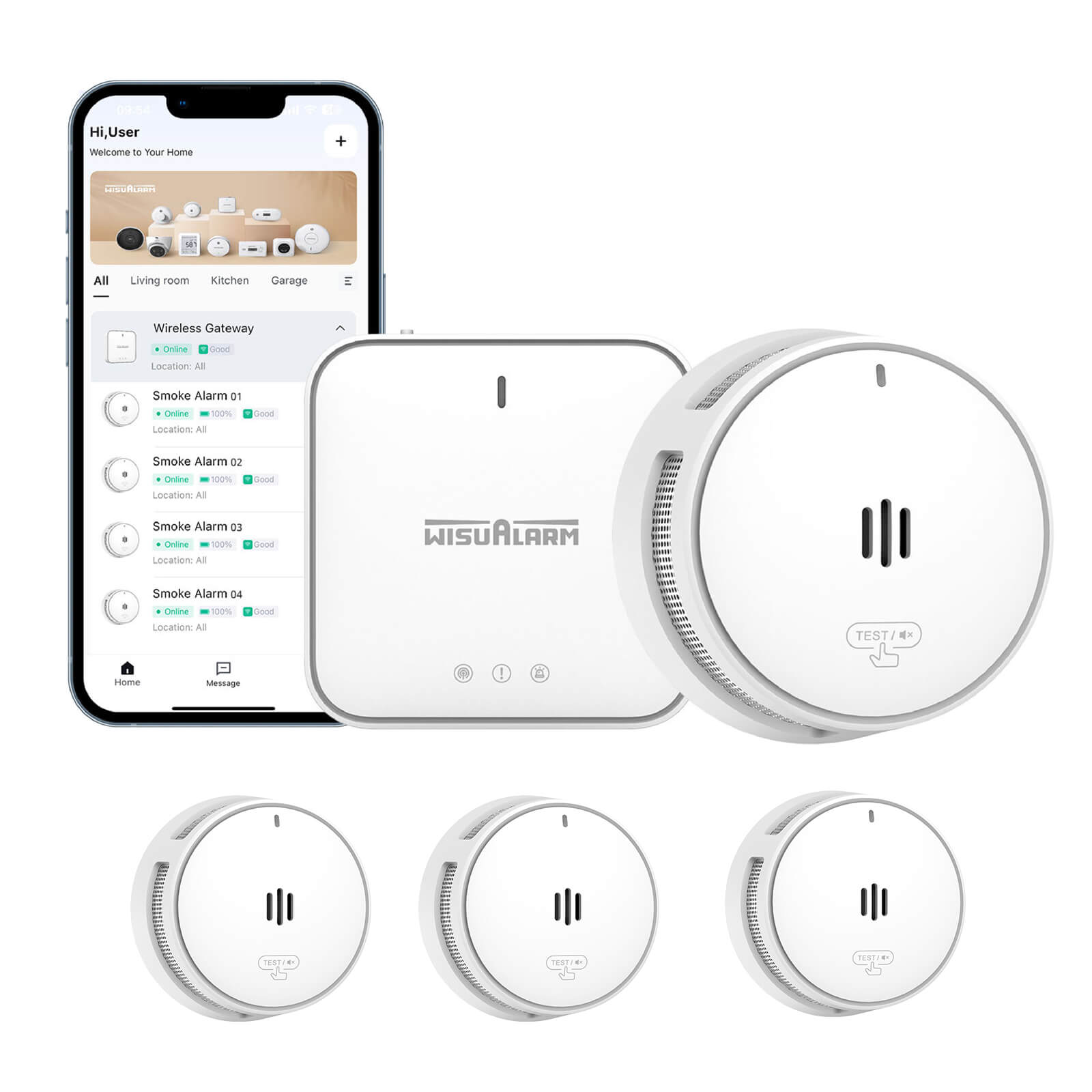 Wisualarm interlinked smoke detector and gateway
