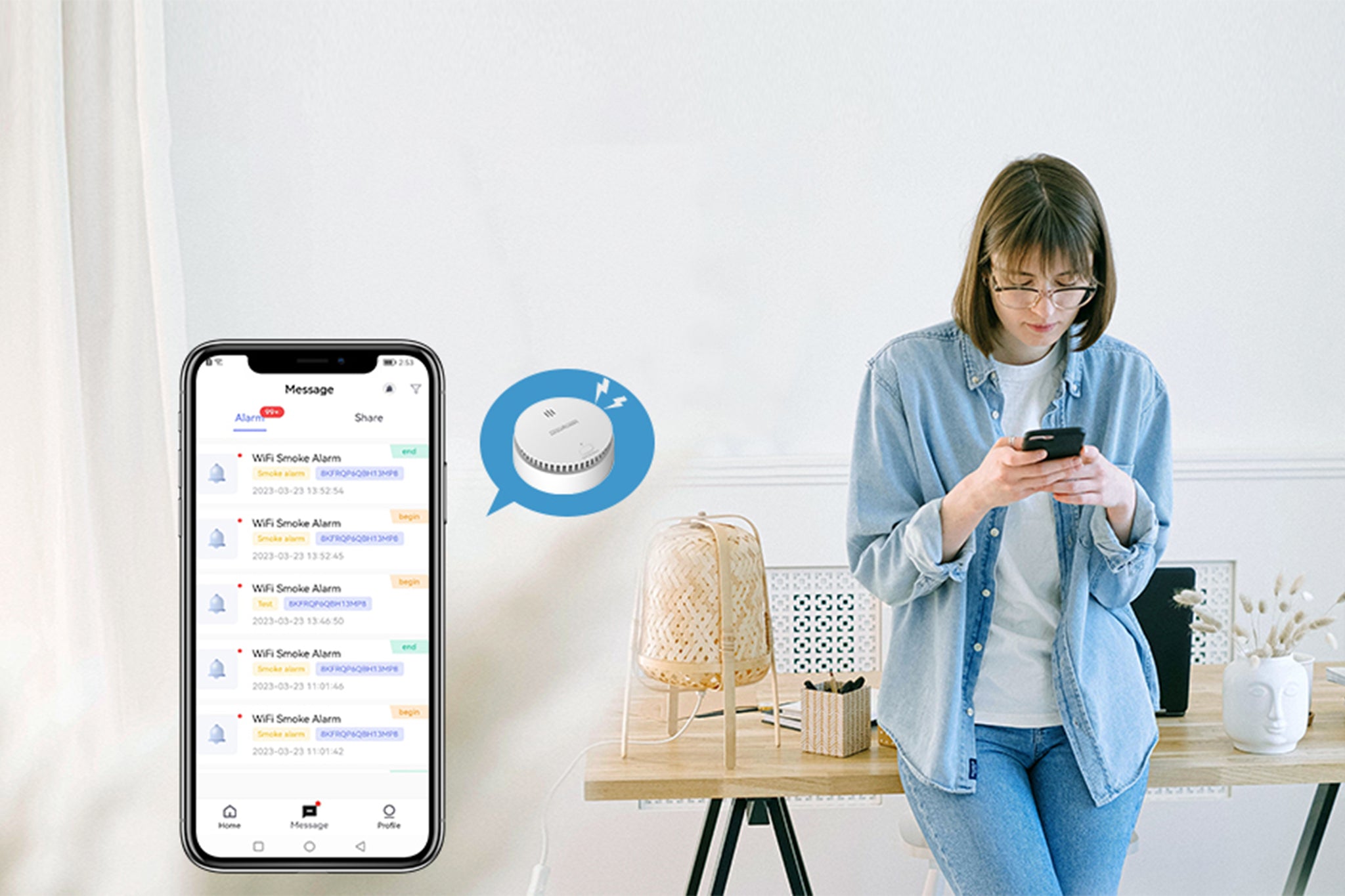 Smoke Detector with App-Wisualarm Wi-Fi Smoke Detector