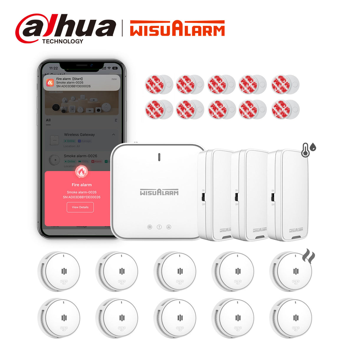 10× Smoke Alarms + 3× Environmental Sensors + Gateway – WISUALARM EU