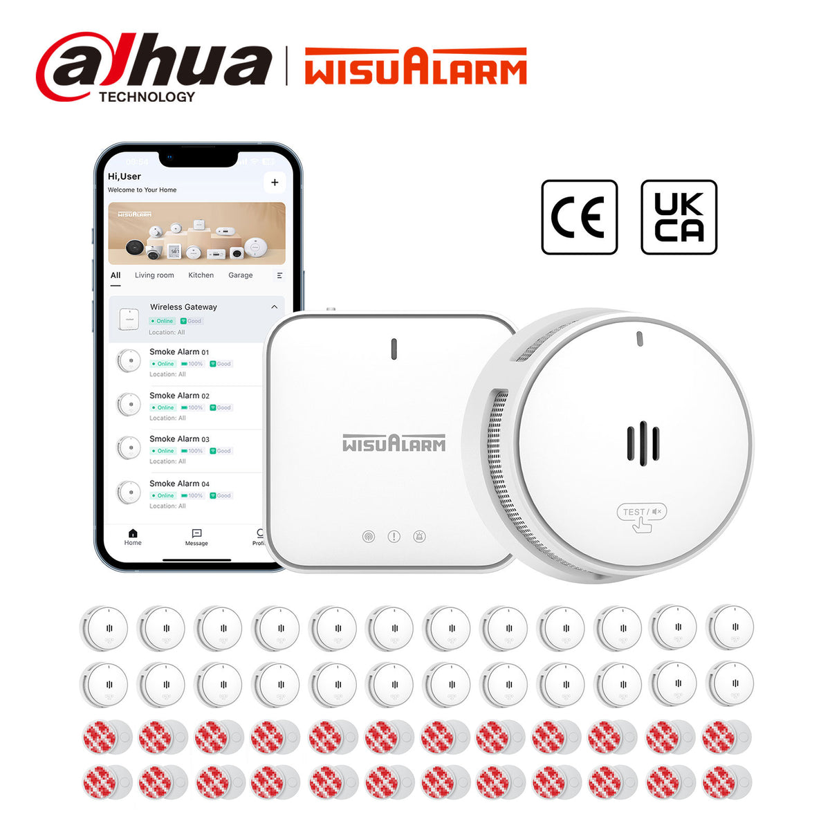 24 Interconnected Smoke Alarms + Gateway | 10-Year Battery – WISUALARM EU