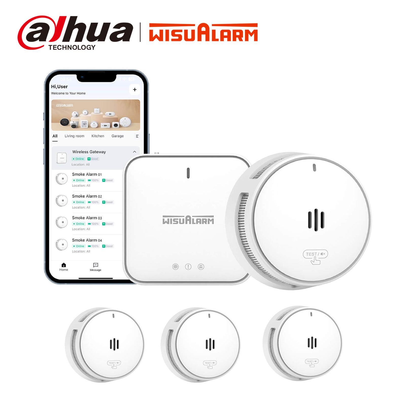 Wisualarm interlinked smoke detector and gateway