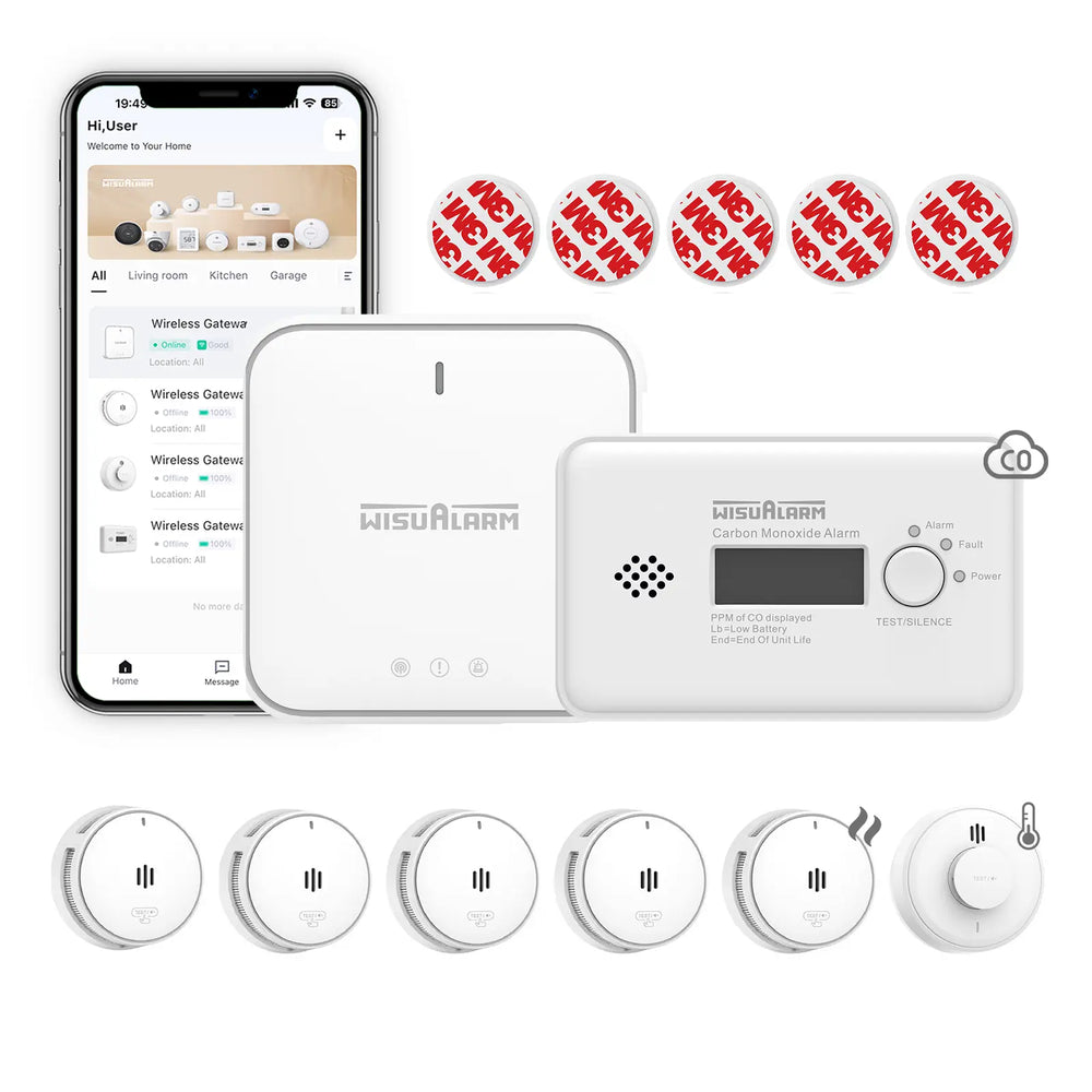 Gateway and 5 Smoke & 1 CO & 1 Heat Alarm