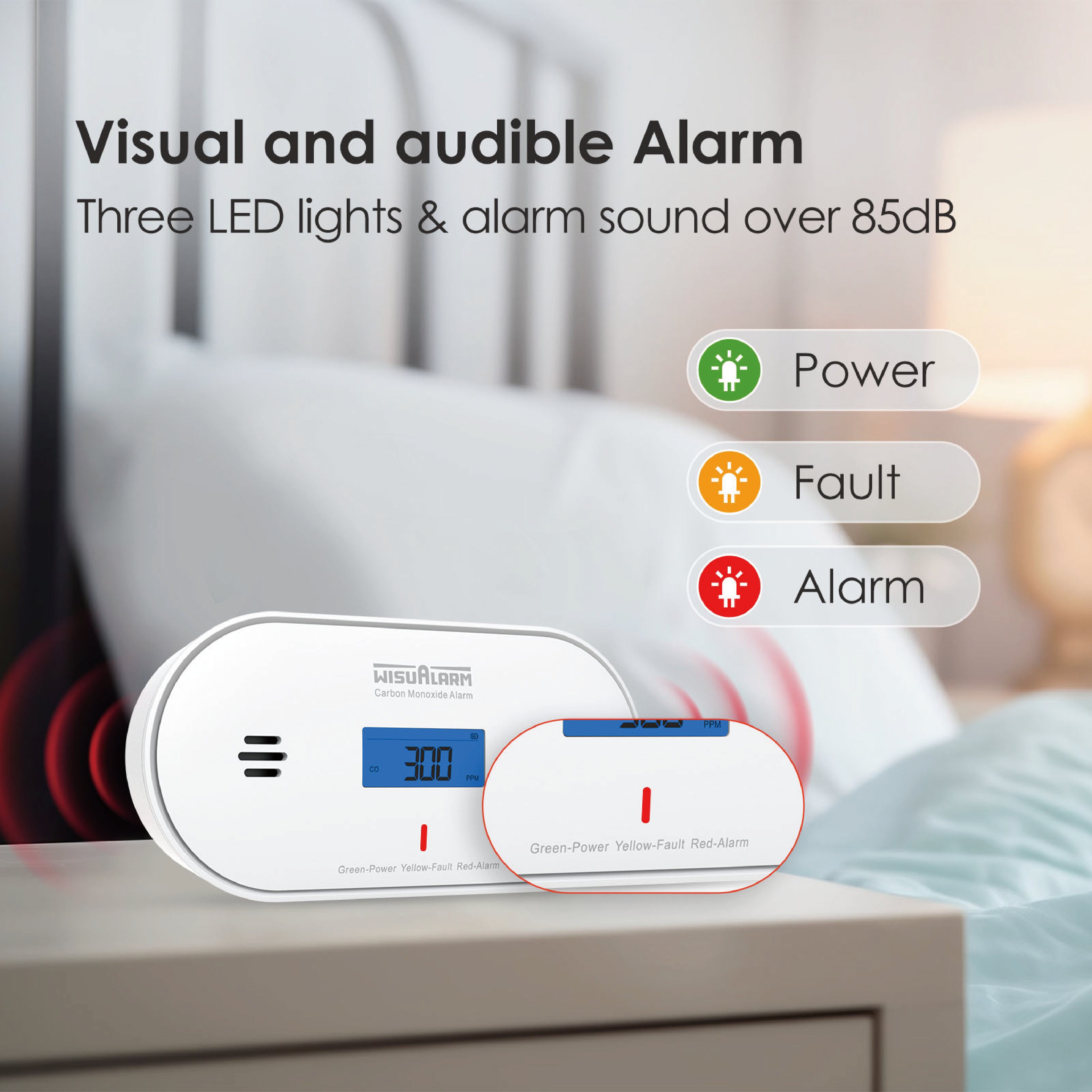 Wisualarm Carbon Monoxide Alarm With Temperature and Humidity Detection