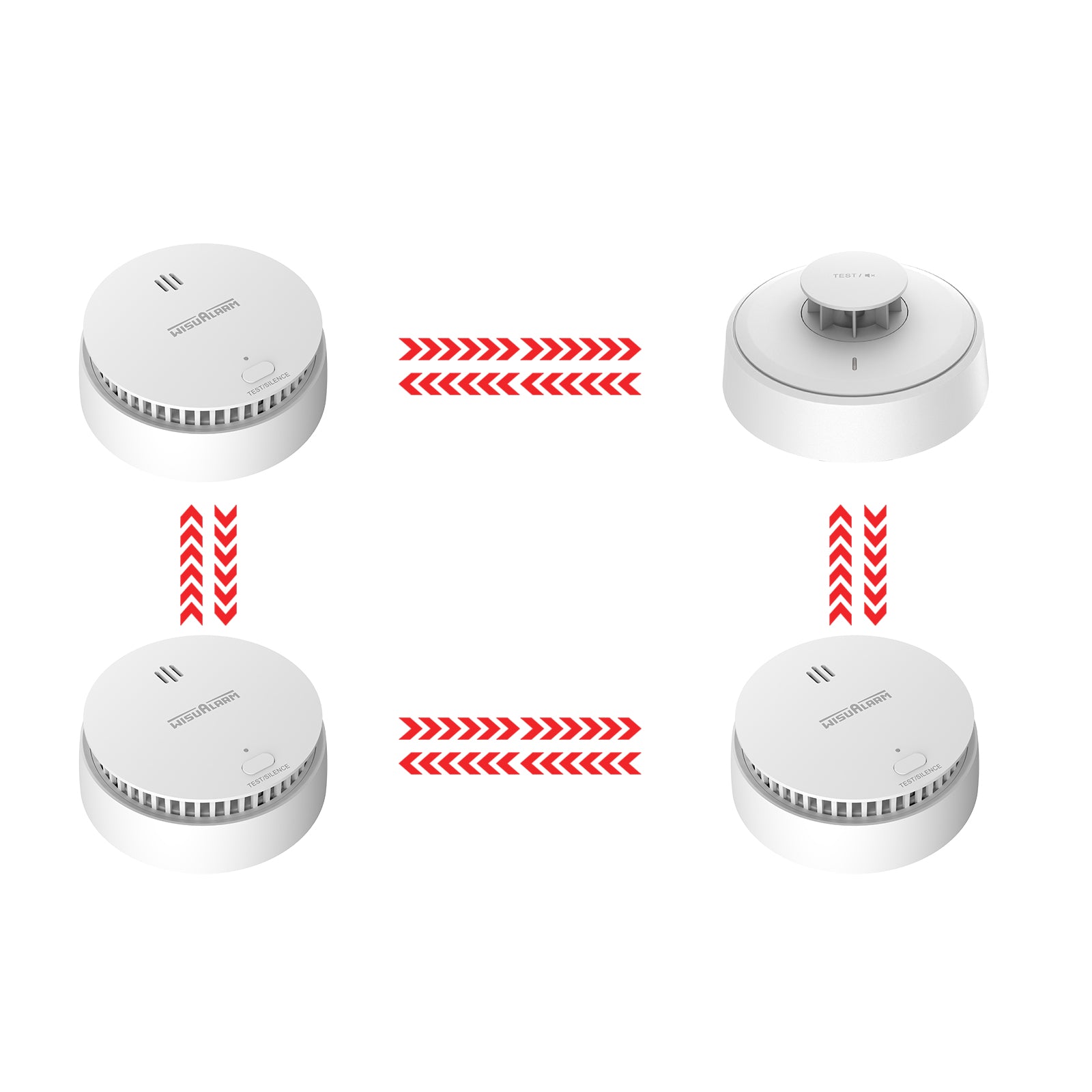 Kit de 4 détecteurs de fumée et de chaleur interconnectés Wisualarm