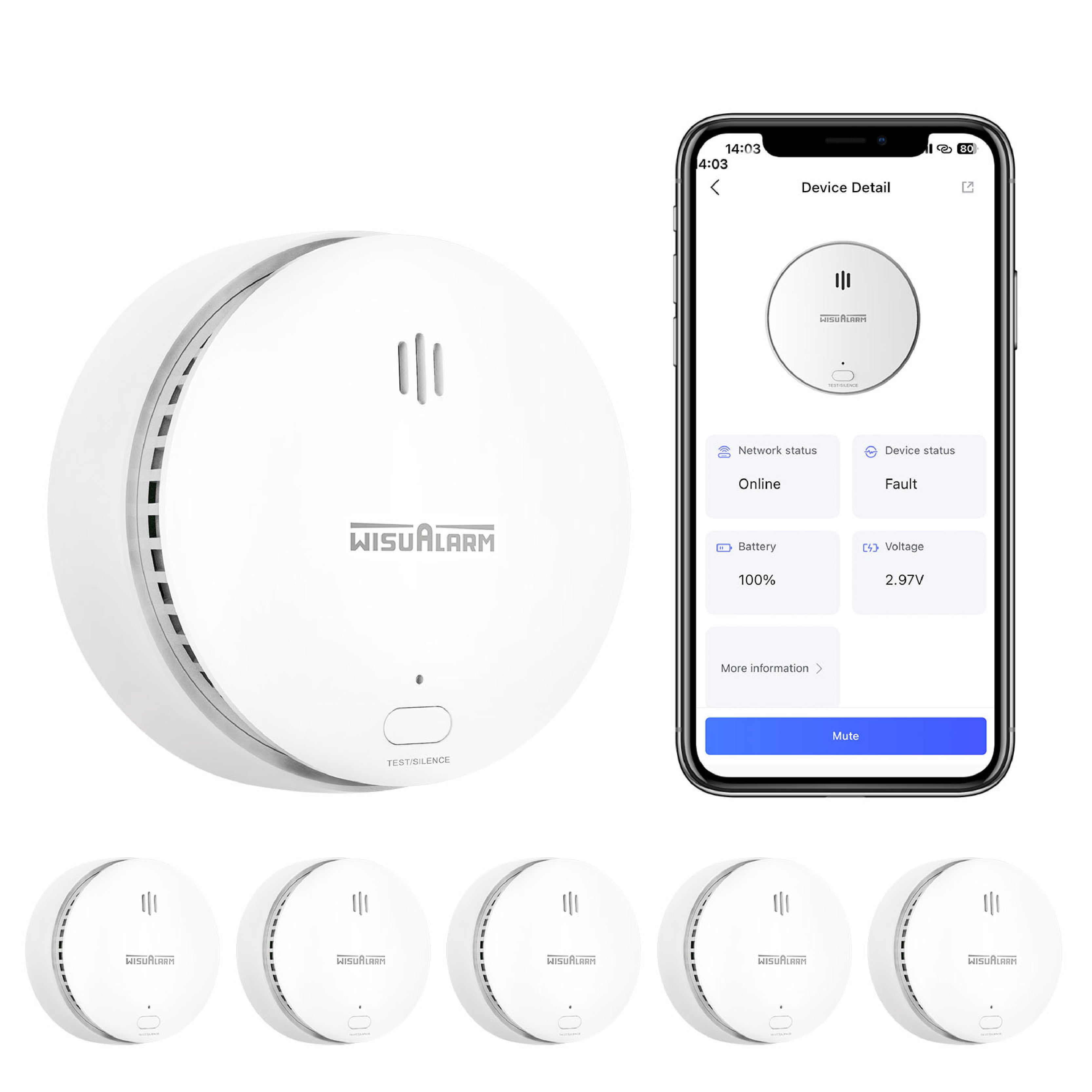 5PC Wisualarm Smart WiFi Smoke Alarms With Replaceable Battery