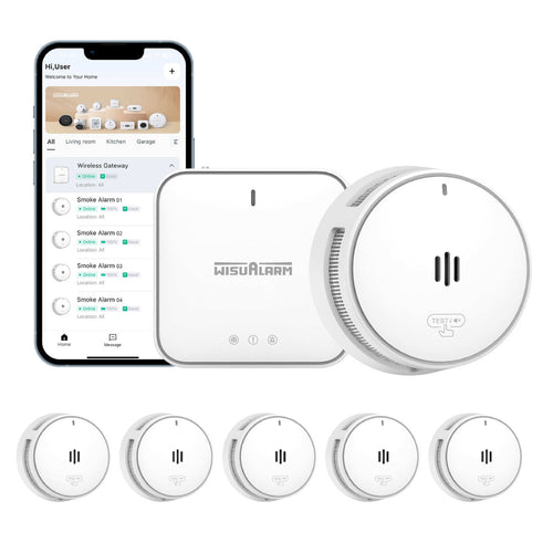 5pcs interlinked smoke alarms and gateway