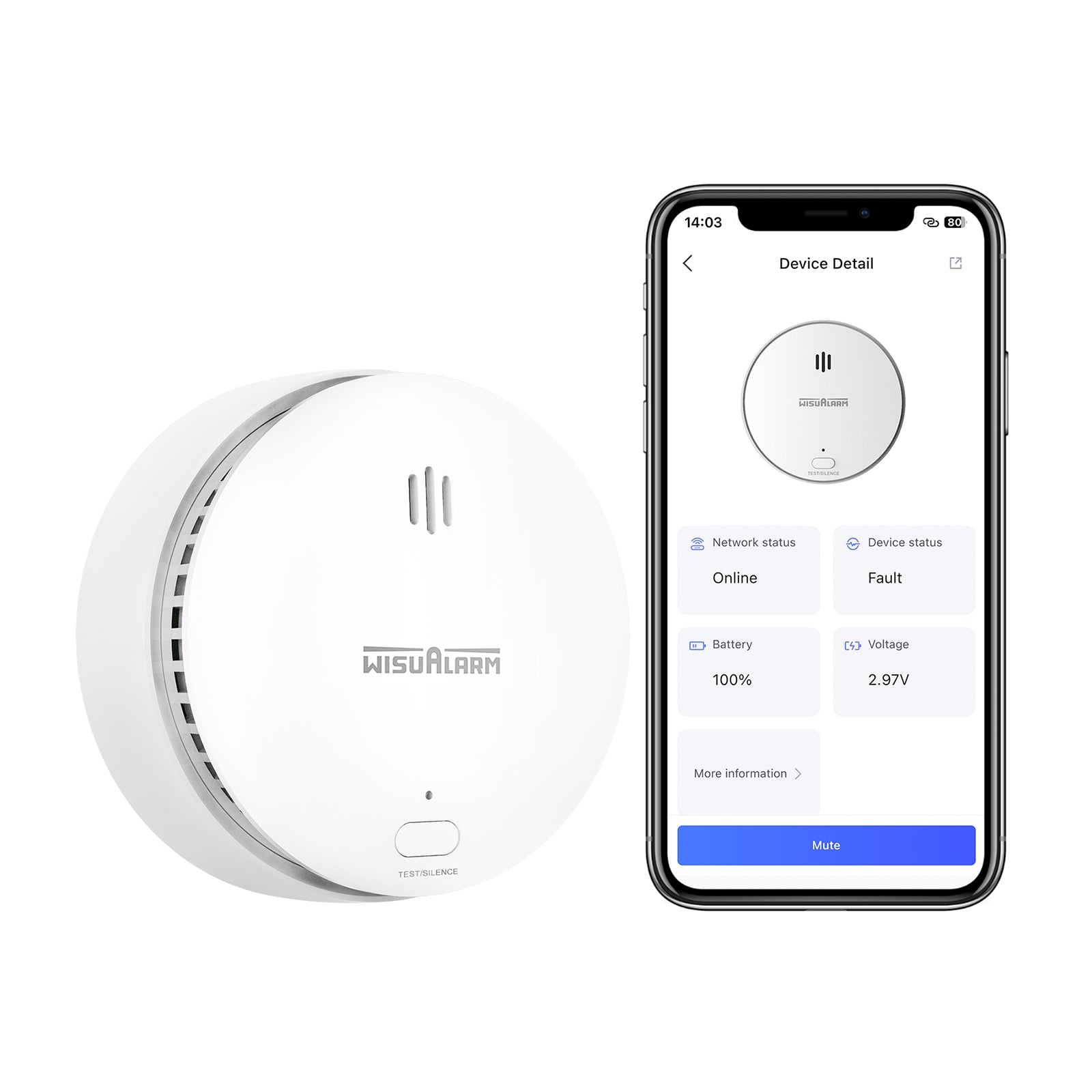 Wisualarm Smart WiFi Rauchmelder mit austauschbarer Batterie