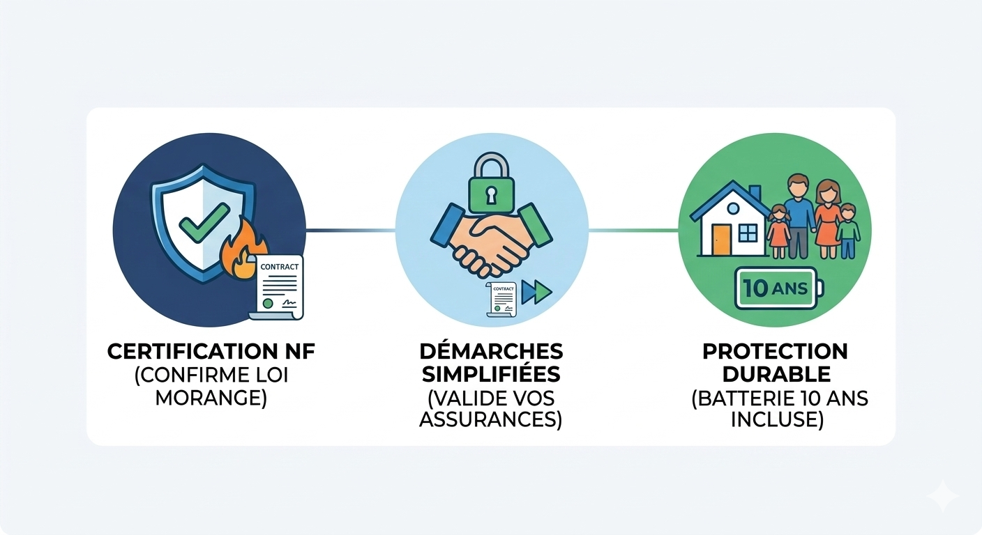 Détecteur de fumée NF certifié assurance France Loi Morange