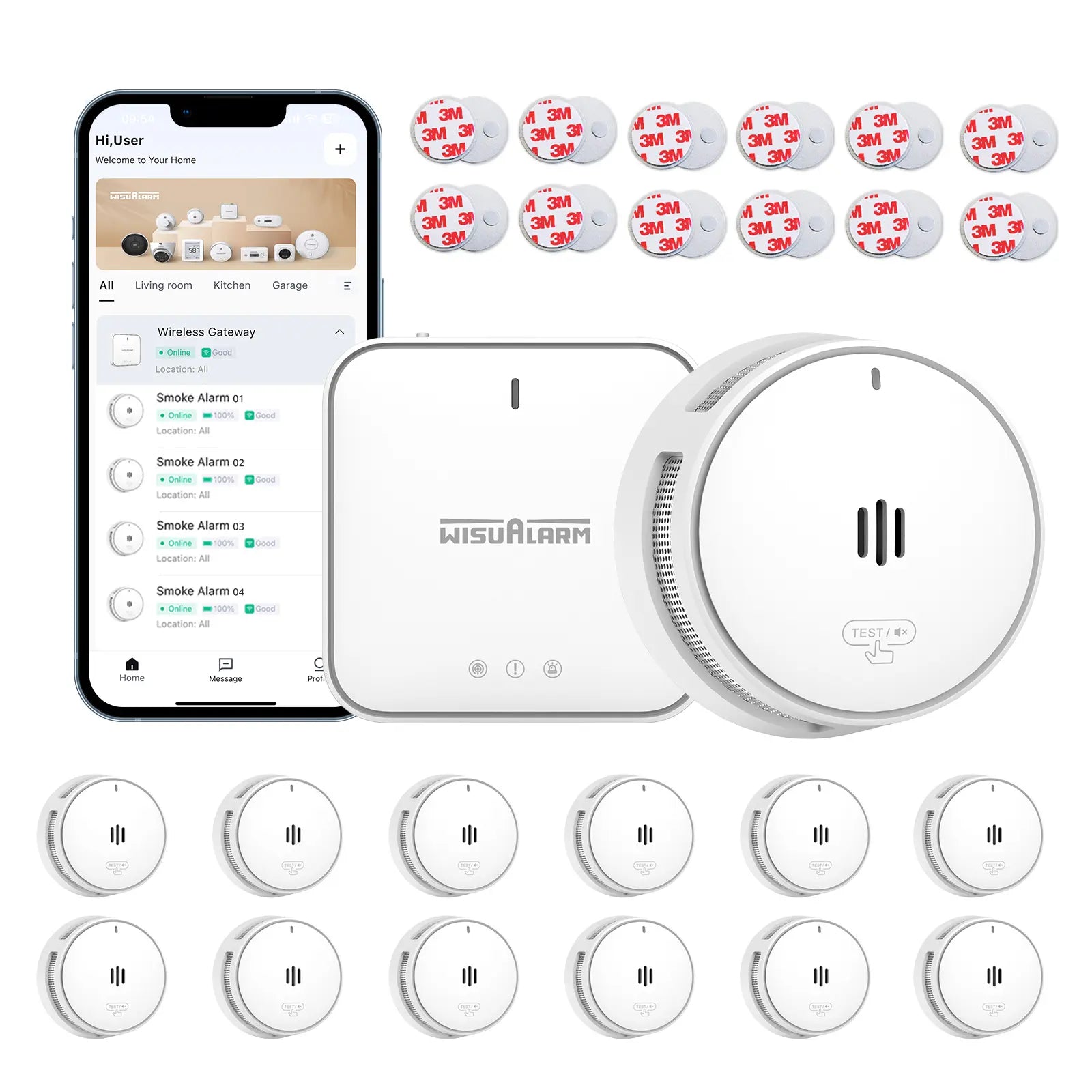 Gateway and 12PC Smoke Alarms with Base Station