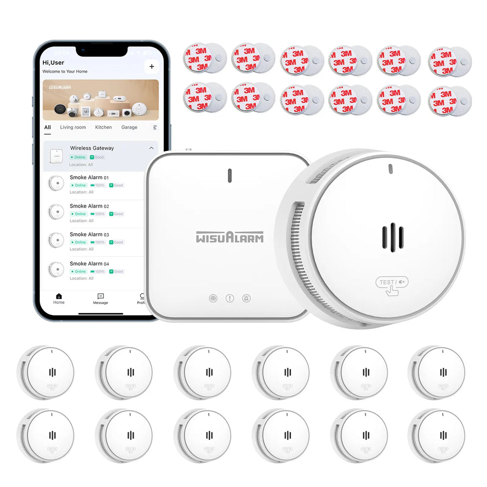 Gateway and 12PC Smoke Alarms with Base Station