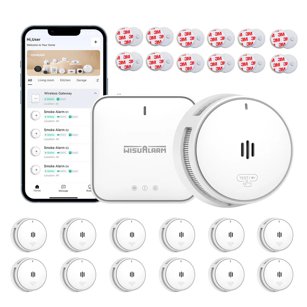 Gateway and 12PC Smoke Alarms with Base Station