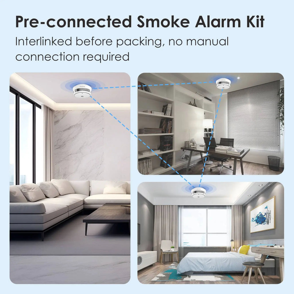 S05-R8-A-3PCS interlinked smoke alarm pre-connected smoke alarm kit