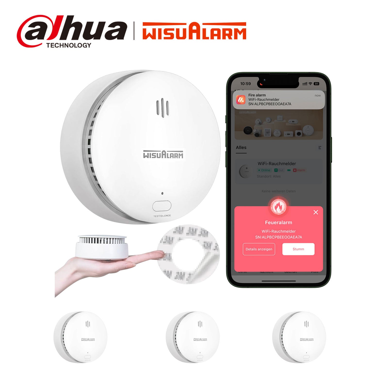 Wisualarm Smart WiFi Rauchmelder mit austauschbarer Batterie WISUALARM EU Wisualarm Smart WiFi Rauchmelder mit austauschbarer Batterie WISUALARM EU